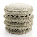 Beige Fabric Shoe Bench With Stacked Fringe And Woven Pattern Details
