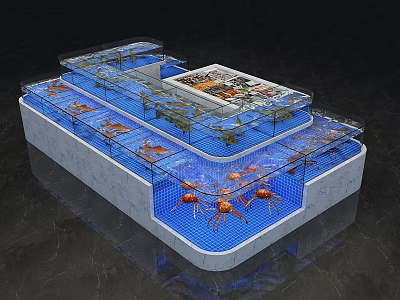 Aquarium Fish Tank Multi Tiered Display With Crabs And Transparent Lids Design 3d model