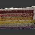 Colorful Layered Rainbow Cake Slice With Creamy Frosting And Vibrant Layers