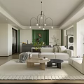 Modern Living Dining Room Interior Design With Sofa Coffee Table Green Wall And Chandelier