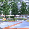 Residential Landscape in Residential Area with Trees Greenery Basketball Court Pathway and Motivational Signboards