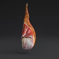 Suspended Cured Ham Leg With Marbled Meat And Fat On Dark Background