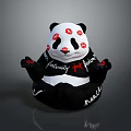 Black And White Panda Plush Toy With Red Lip Prints And Text Design