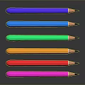 Colorful Pencils Arranged in Row with Multiple Vibrant Colors on Black Surface