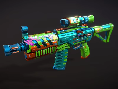 Colorful Toy Gun With Modern Scope And Multicolor Vibrant Design Details 3d model
