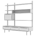 Modern Wooden Storage Shelving Unit With Multiple Shelves And Drawer Compartments