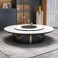 Round White Marble Top Dining Table With Black Base And Gold Accents 3d model