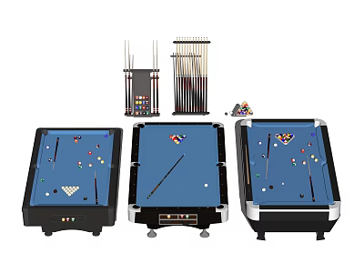 Professional Billiard Sports Equipment With Tables Cue Sticks Balls And Racks 3d model