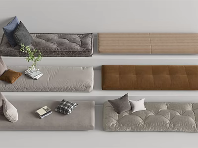 Padded Seat Cushions With Colorful Pillows Decorative Books And Green Plant For Living Room 3d model