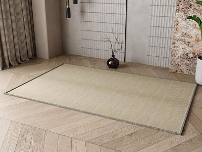Neutral Square Rug Complements Modern Minimalist Room with Wooden Floors 3d model