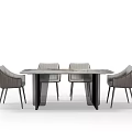 Modern Dining Table Set With Four Gray Upholstered Chairs And Rectangular Top 3d model