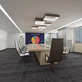 Modern Conference Room Interior With Long Table Leather Chairs Pie Chart And Large Windows