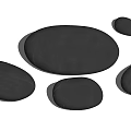 Black Oval Shaped Ottoman Set With Stitched Upholstery For Living Room Decor