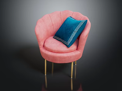 Pink Velvet Accent Armchair With Blue Cushion And Gold Metal Legs 3d model