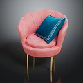 Pink Velvet Accent Armchair With Blue Cushion And Gold Metal Legs
