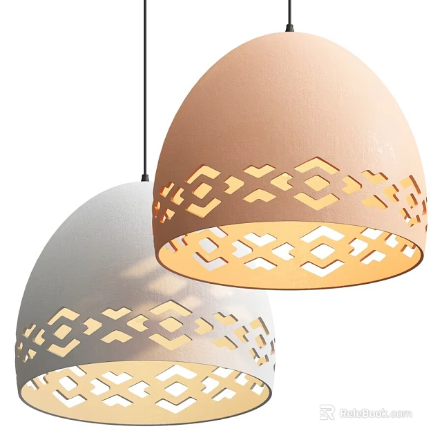 Modern Pendant Lights With Beige Light Grey Dome Shades Geometric Cutout Patterns For Warm Illumination 3d model 