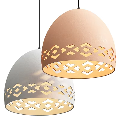 Modern Pendant Lights With Beige Light Grey Dome Shades Geometric Cutout Patterns For Warm Illumination 3d model