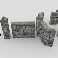 Stone Building Exterior Wall Design With Various Curved And Straight Structures 3d model