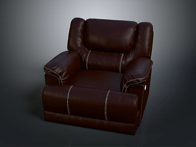 Brown Leather Single Seater Sofa With Stitched Details And Comfortable Design 3d model