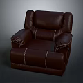 Brown Leather Single Seater Sofa With Stitched Details And Comfortable Design 3d model