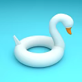White Swan Shaped Inflatable Pool Ring with Yellow Beak on Blue Background