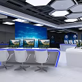 Modern High Tech Monitoring Control Room With Multiple Computers And Large Background Display Screens