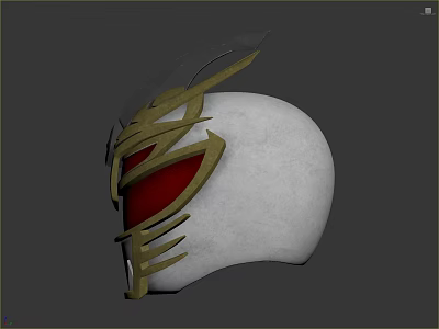 Stylish White Helmet With Red Visor And Gold Decorative Accents 3d model