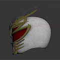 Stylish White Helmet With Red Visor And Gold Decorative Accents