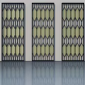 Three Swing Doors With Geometric Grid And Diamond Patterns Black Frames And Yellow Beige Panels 3d model