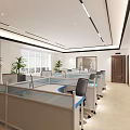 Modern Public Office Space With Cubicle Workstations Office Chairs Green Plants And Bright Lighting