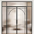 Modern Double Doors With Black Metal Frame Arched Top And Ribbed Glass Design