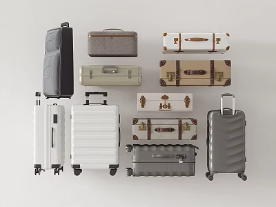 Varied Luggage Collection Showcasing Modern And Vintage Suitcases In Different Colors With Wheels 3d model