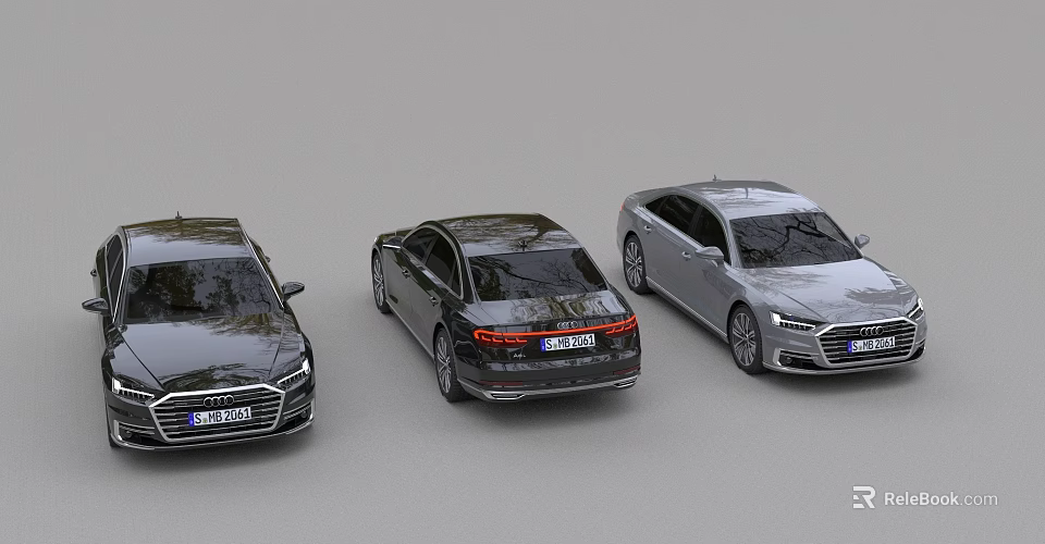 Three Audi Cars In Different Colors Displayed 3d model 