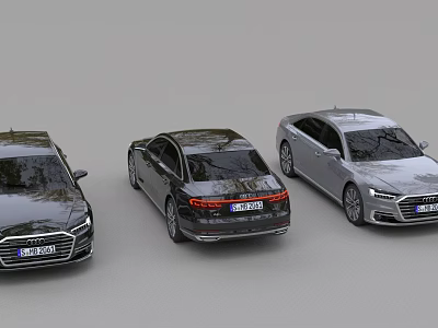 Three Audi Cars In Different Colors Displayed 3d model