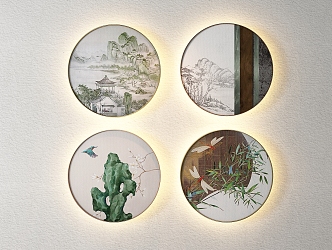 New Chinese Round Frame Painting Decorative Painting 3d model