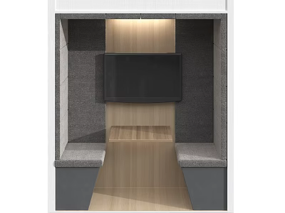 Modern Booth Seats Interior Design With Wall TV Wooden Panels And Gray Upholstery 3d model