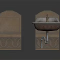 Vintage Carved Stone Washbasin Components With Decorative Base And Metal Faucet