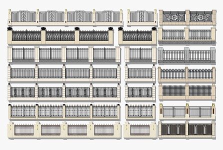 European-style Railing New Asian Community Landscape Wall Enclosure Wall New Classical Courtyard Iron Grille Courtyard Wall Enclosure Barrier Retaining Wall 3d model