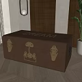 Brown Leather Trunk With Brass Hardware In Modern Interior Decor With Potted Plant And Hanging Lamp