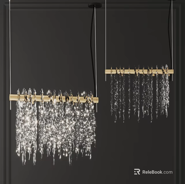 Elegant Modern Chandelier With Crystal Drops And Golden Metal Frame 3d model 