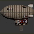 Vintage Airship With Multiple Red Engines Striped Exterior And Wooden Cabin