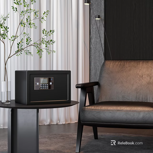 Modern Living Room Interior Design With Black Safe Leather Sofa Green Plant And White Curtains 3d model 