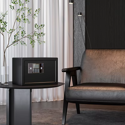 Modern Living Room Interior Design With Black Safe Leather Sofa Green Plant And White Curtains 3d model