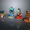 Colorful Cartoon Style Commercial Equipment With Four Different Mechanical Designs And Round Bases