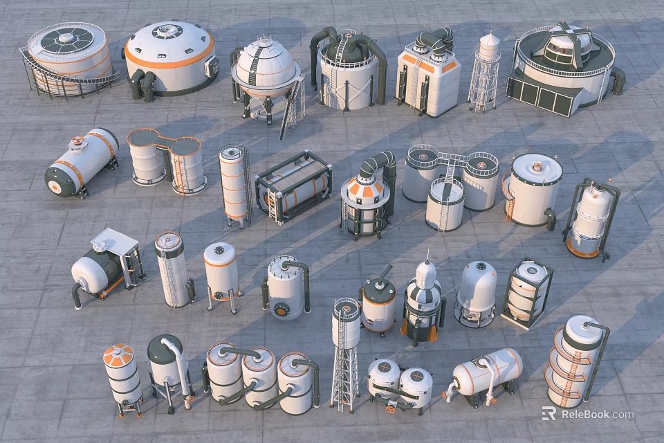Industrial Equipment Collection Featuring Storage Tanks Pressure Vessels Industrial Towers And Processing Units 3d model 