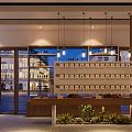 Modern Specialty Store Interior With Shelves Display Table Pendant Lights And Plants