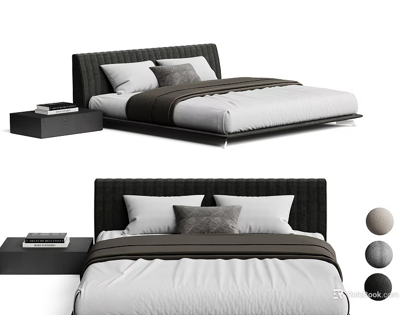 Modern Double Bed Interior With Bedside Table Pillows And Soft Blanket 3d model 