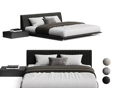 Modern Double Bed Interior With Bedside Table Pillows And Soft Blanket 3d model