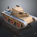 Sand Colored Military Tank With Tracked Chassis Red Wheels And Turret Cannon