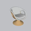 Modern Elegant Single Chair With Light Gray Leather And Golden Circular Base